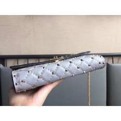 Valentino Rockstud Spike Chain Clutch In Pastel Gray Lambskin 943