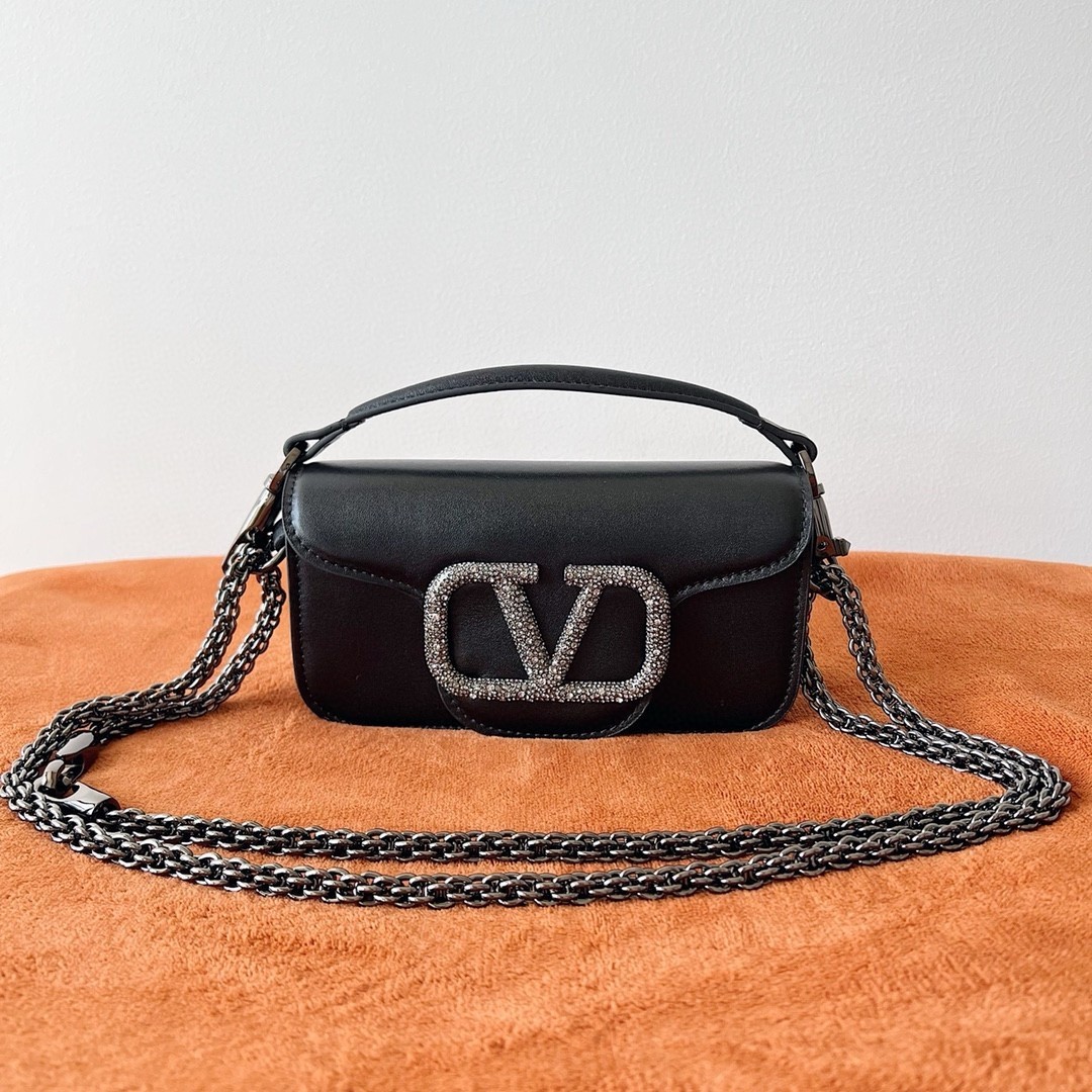 Valentino Small Loco Shoulder Black Bag with Crystals Logo 964