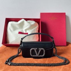 Valentino Small Loco Shoulder Black Bag with Crystals Logo 964