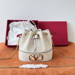 Valentino VLogo Signature Mini Bucket Bag in White Leather 003