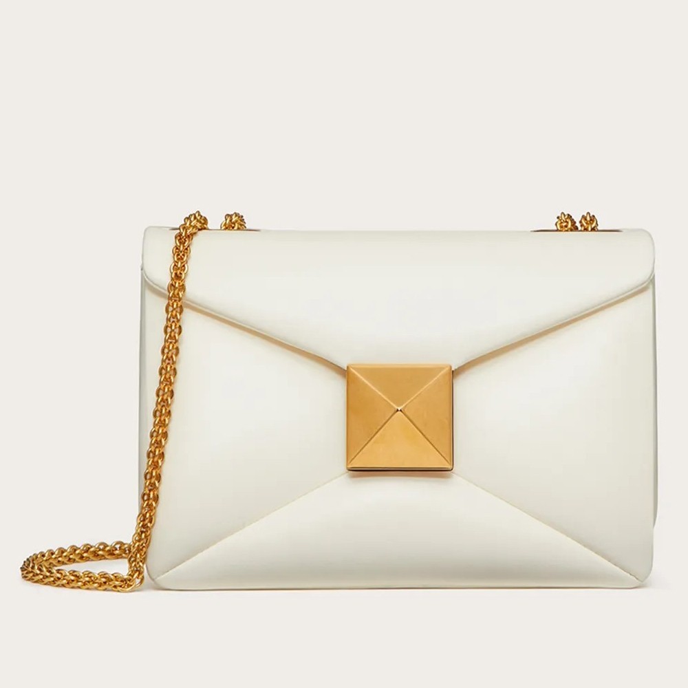 Valentino One Stud Chain Bag In White Nappa Leather 033