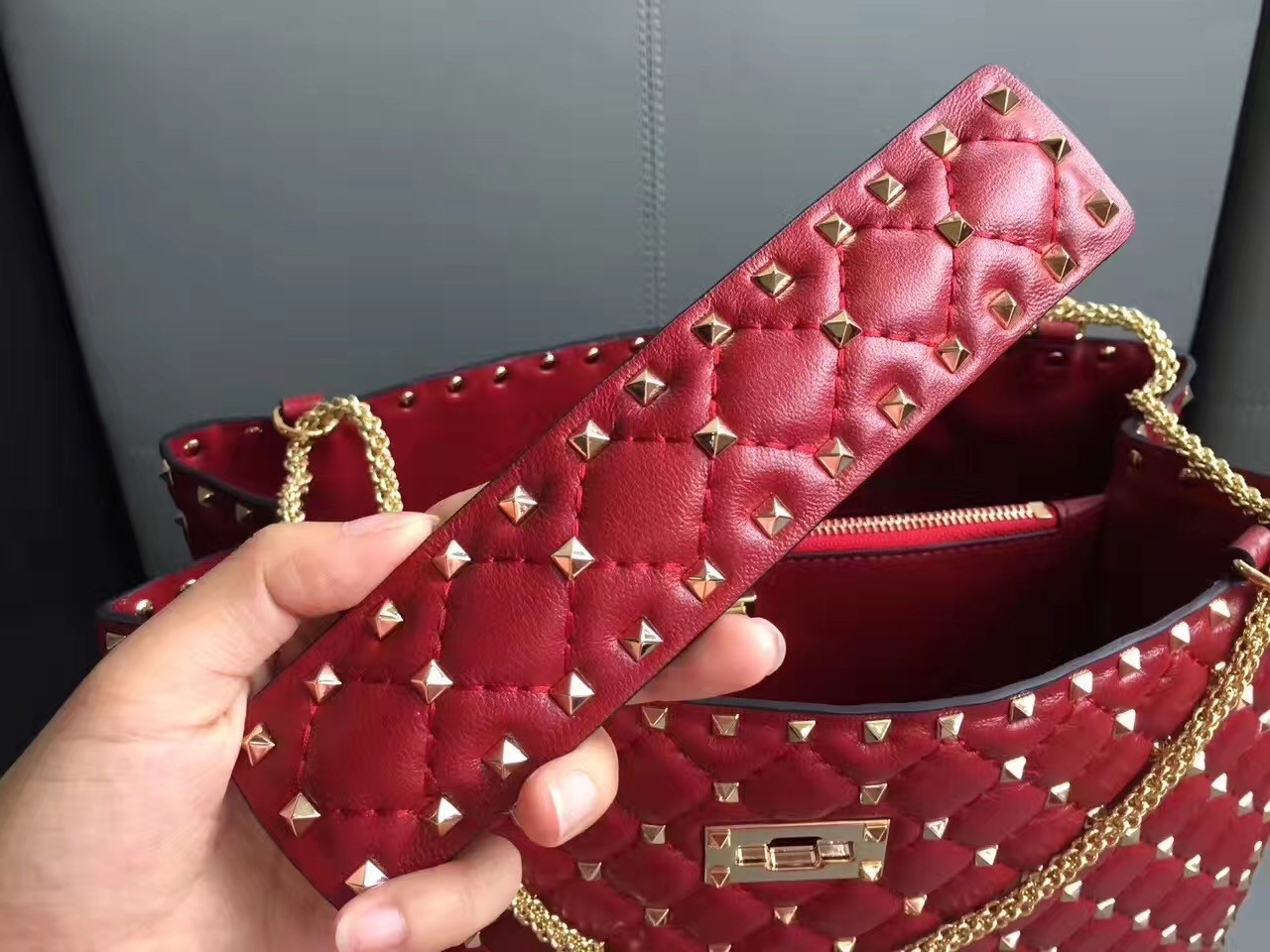 Valentino Red Rockstud Spike Tote Bag 678