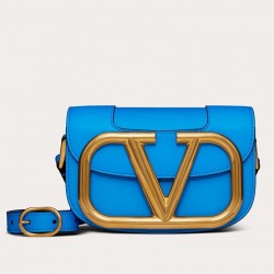 Valentino Small Supervee Crossbody Bag In Neon Blue Leather 946