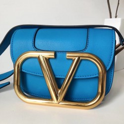 Valentino Small Supervee Crossbody Bag In Neon Blue Leather 946