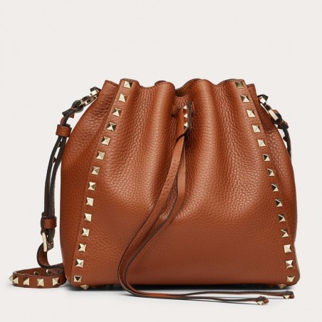 Valentino Small Rockstud Bucket Bag In Brown Calfskin 260