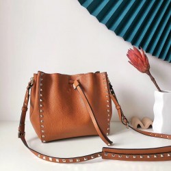 Valentino Small Rockstud Bucket Bag In Brown Calfskin 260