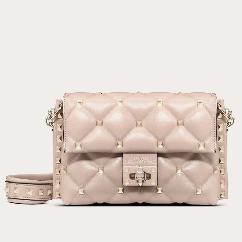 Valentino Small Candystud Crossbody Bag In Poudre Lambskin 050