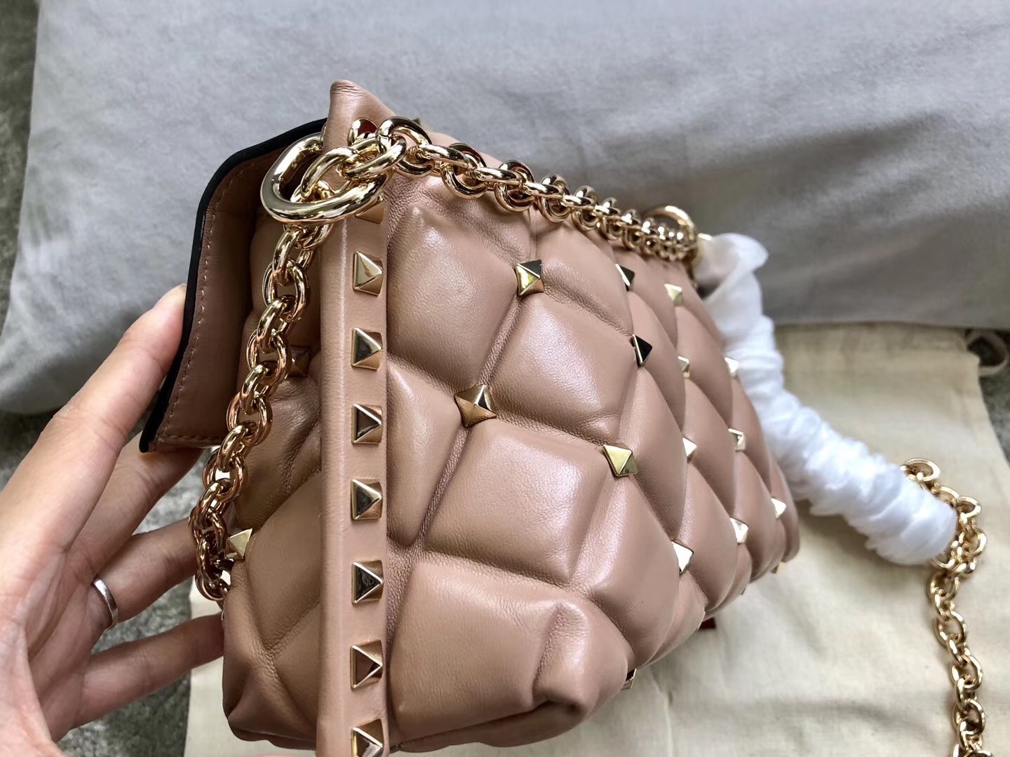 Valentino Small Candystud Crossbody Bag In Poudre Lambskin 050