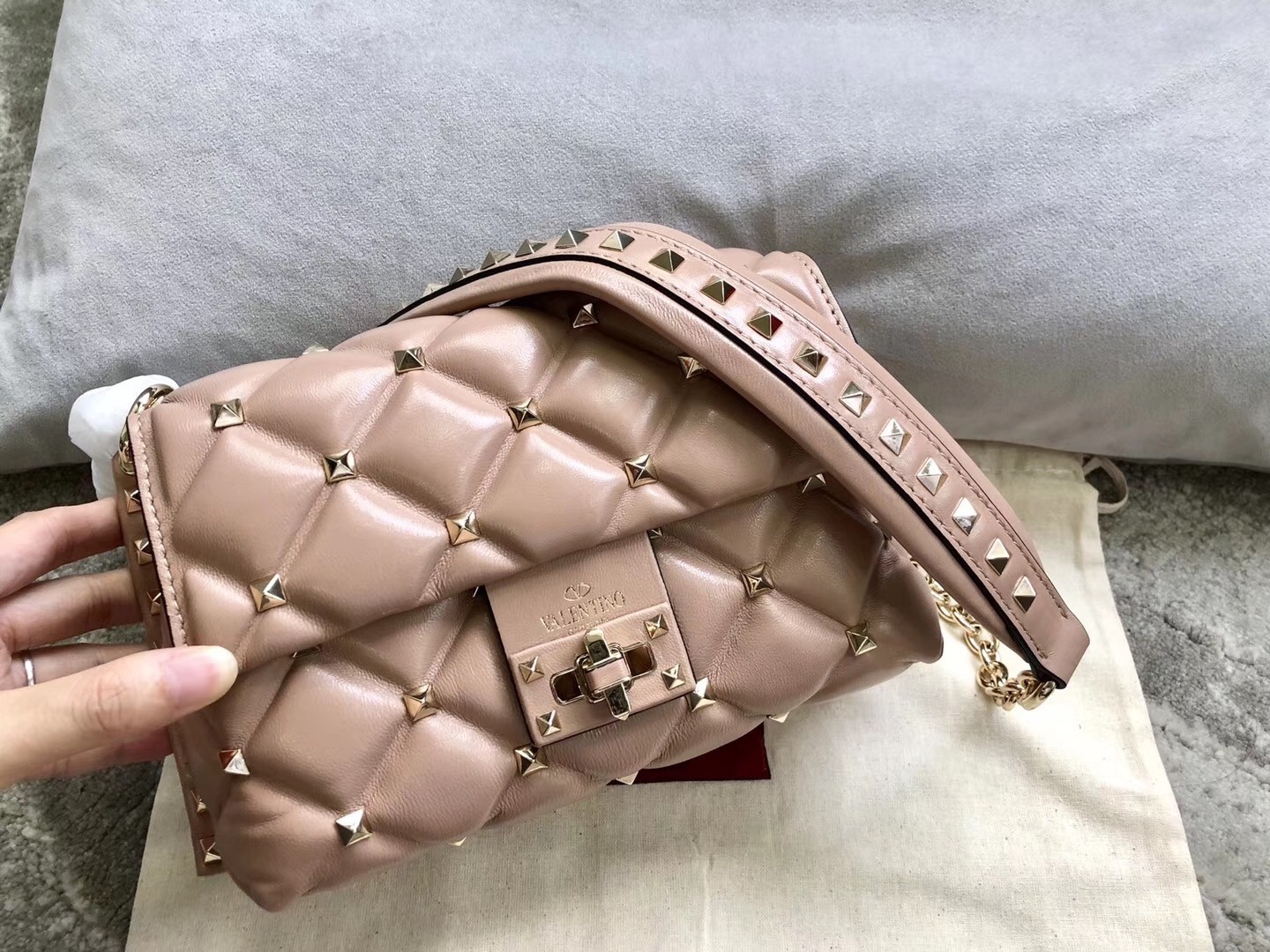 Valentino Small Candystud Crossbody Bag In Poudre Lambskin 050