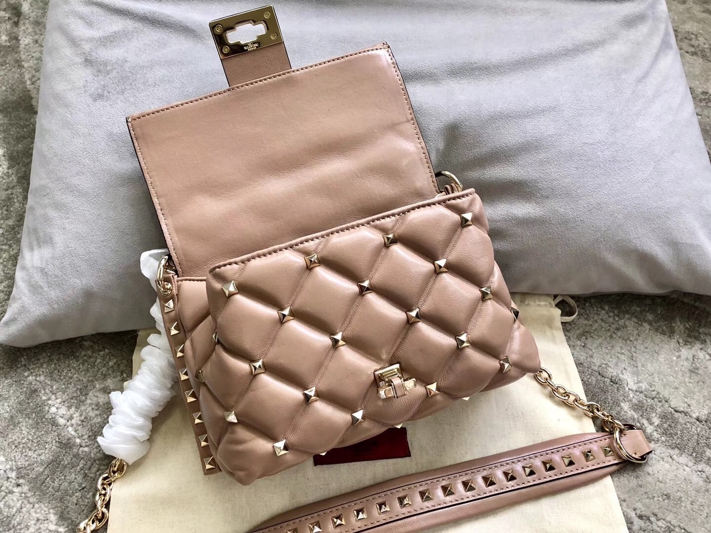 Valentino Small Candystud Crossbody Bag In Poudre Lambskin 050