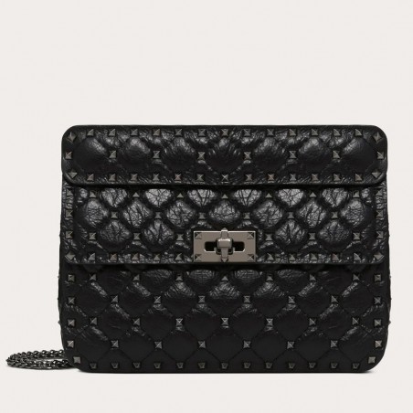 Valentino Medium Rockstud Spike Chain Black Bag 093