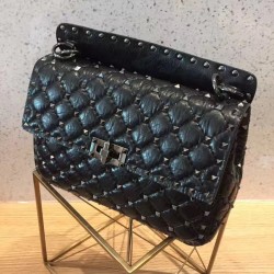 Valentino Medium Rockstud Spike Chain Black Bag 093