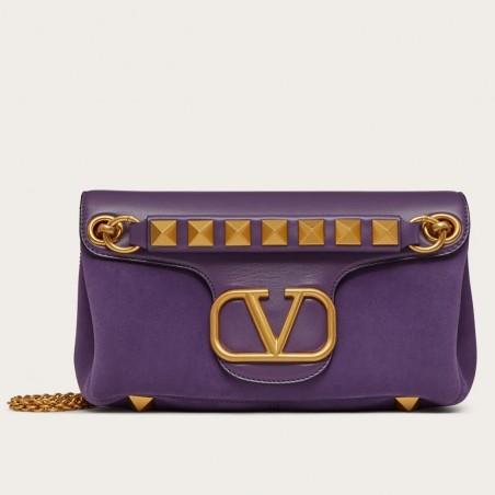 Valentino Stud Sign Shoulder Bag In Purple Nappa Leather 898