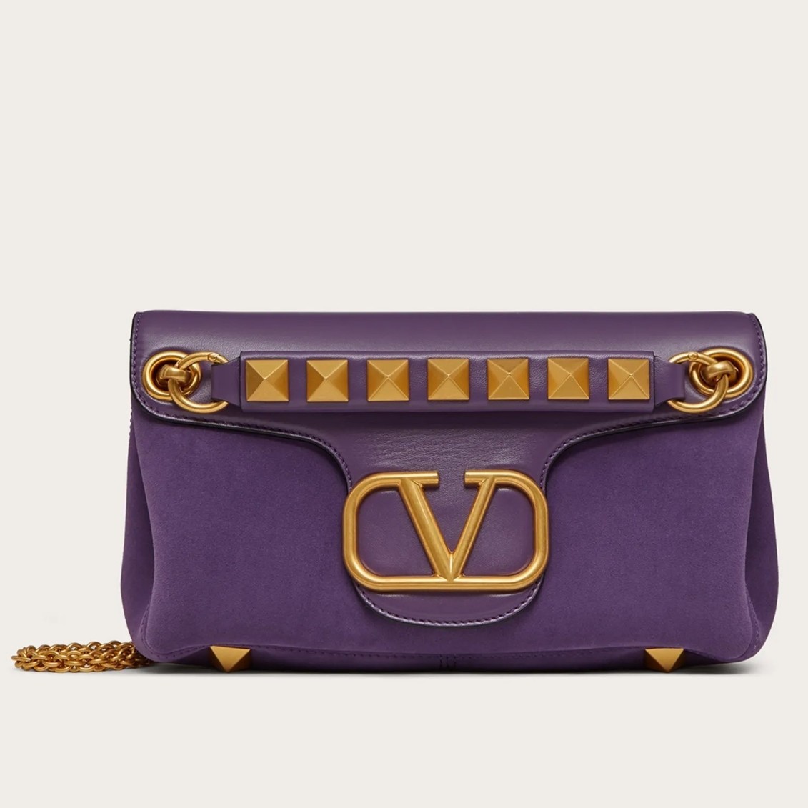 Valentino Stud Sign Shoulder Bag In Purple Nappa Leather 898