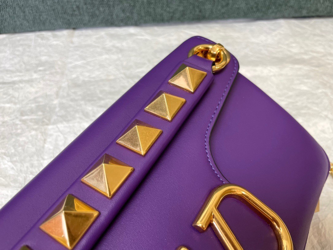 Valentino Stud Sign Shoulder Bag In Purple Nappa Leather 898