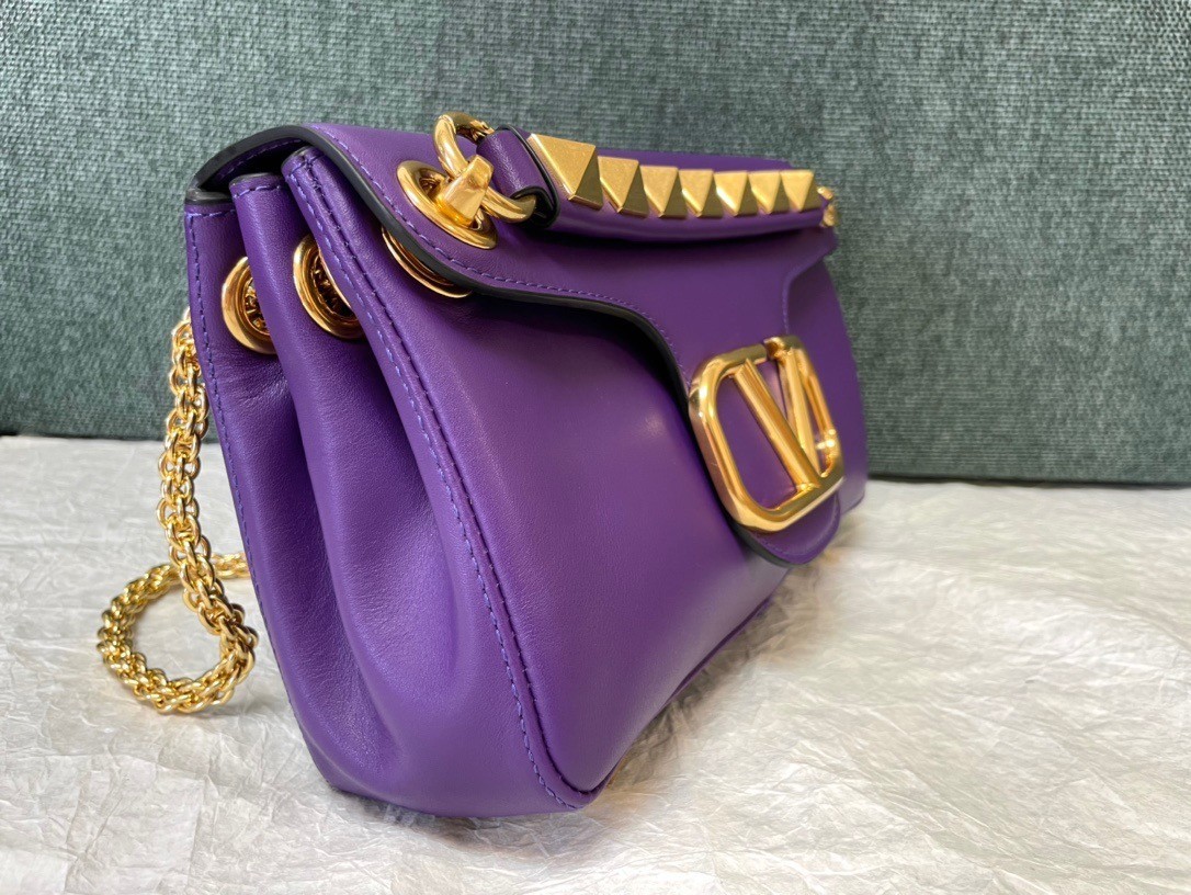 Valentino Stud Sign Shoulder Bag In Purple Nappa Leather 898