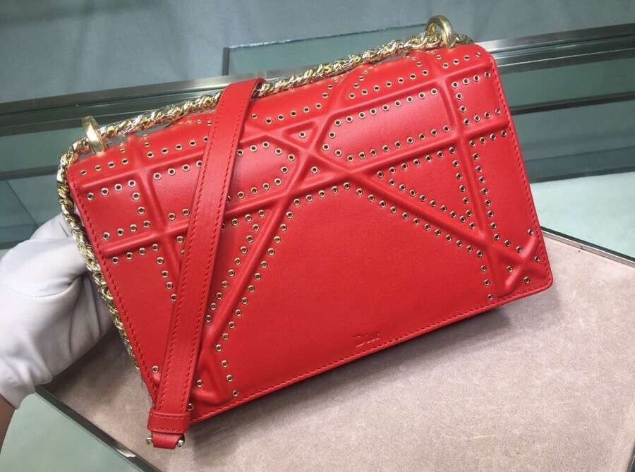 Dior Diorama Bag In Red Eyelets Lambskin 618