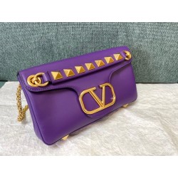 Valentino Stud Sign Shoulder Bag In Purple Nappa Leather 898