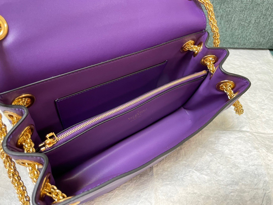 Valentino Stud Sign Shoulder Bag In Purple Nappa Leather 898