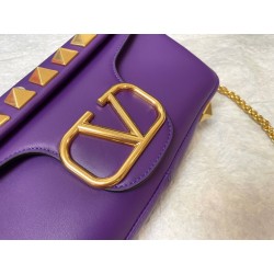 Valentino Stud Sign Shoulder Bag In Purple Nappa Leather 898