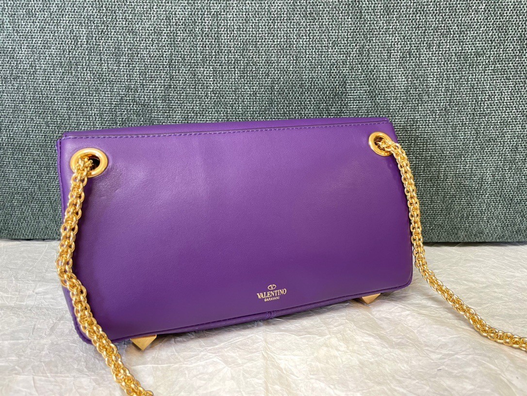 Valentino Stud Sign Shoulder Bag In Purple Nappa Leather 898