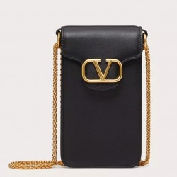 Valentino Loco Phone Case in Black Leather with Chain 953