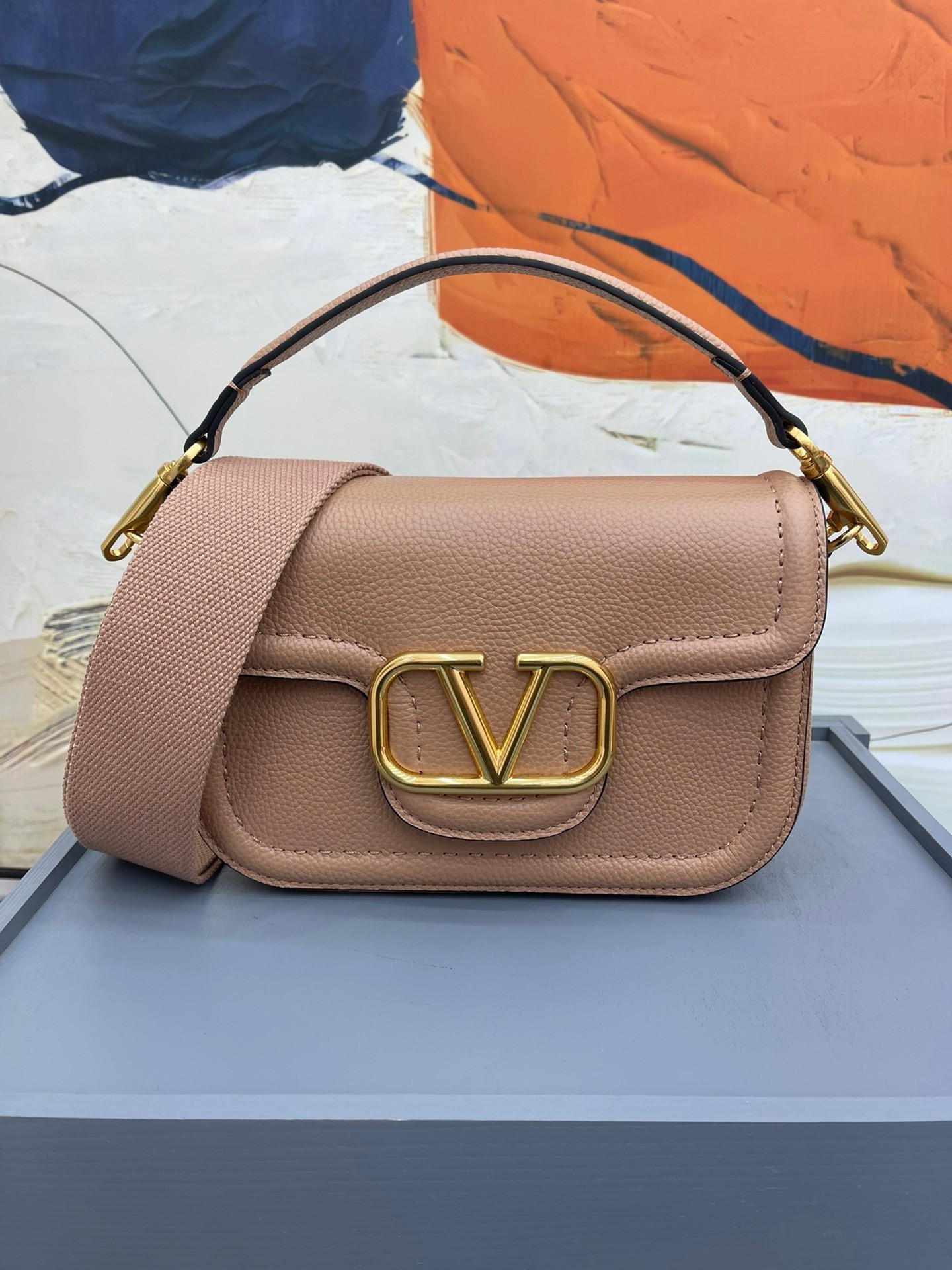 Valentino Alltime Shoulder Bag in Beige Grained Leather 988