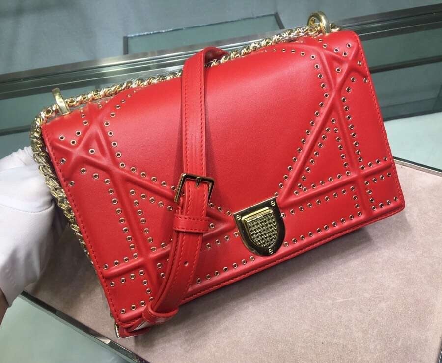Dior Diorama Bag In Red Eyelets Lambskin 618