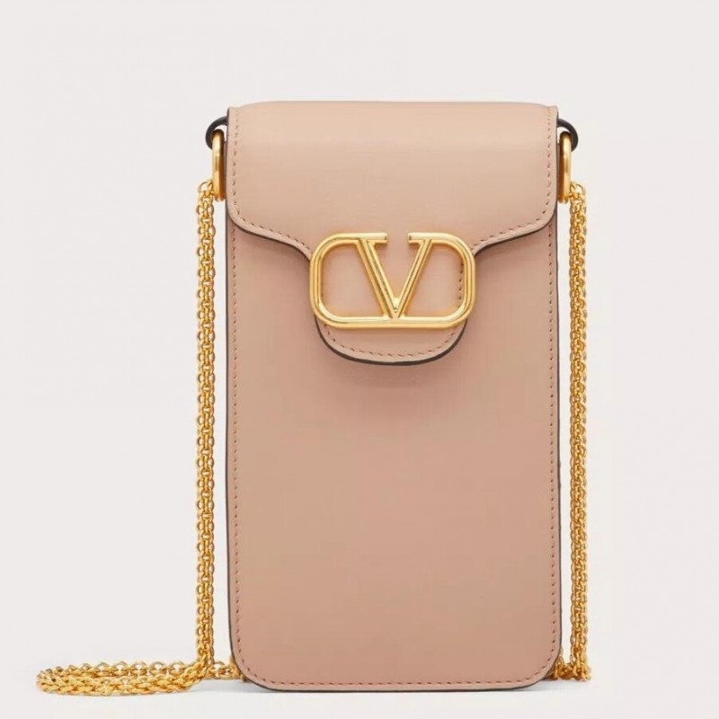 Valentino Loco Phone Case in Beige Leather with Chain 046