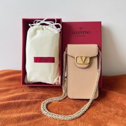 Valentino Loco Phone Case in Beige Leather with Chain 046