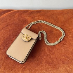 Valentino Loco Phone Case in Beige Leather with Chain 046