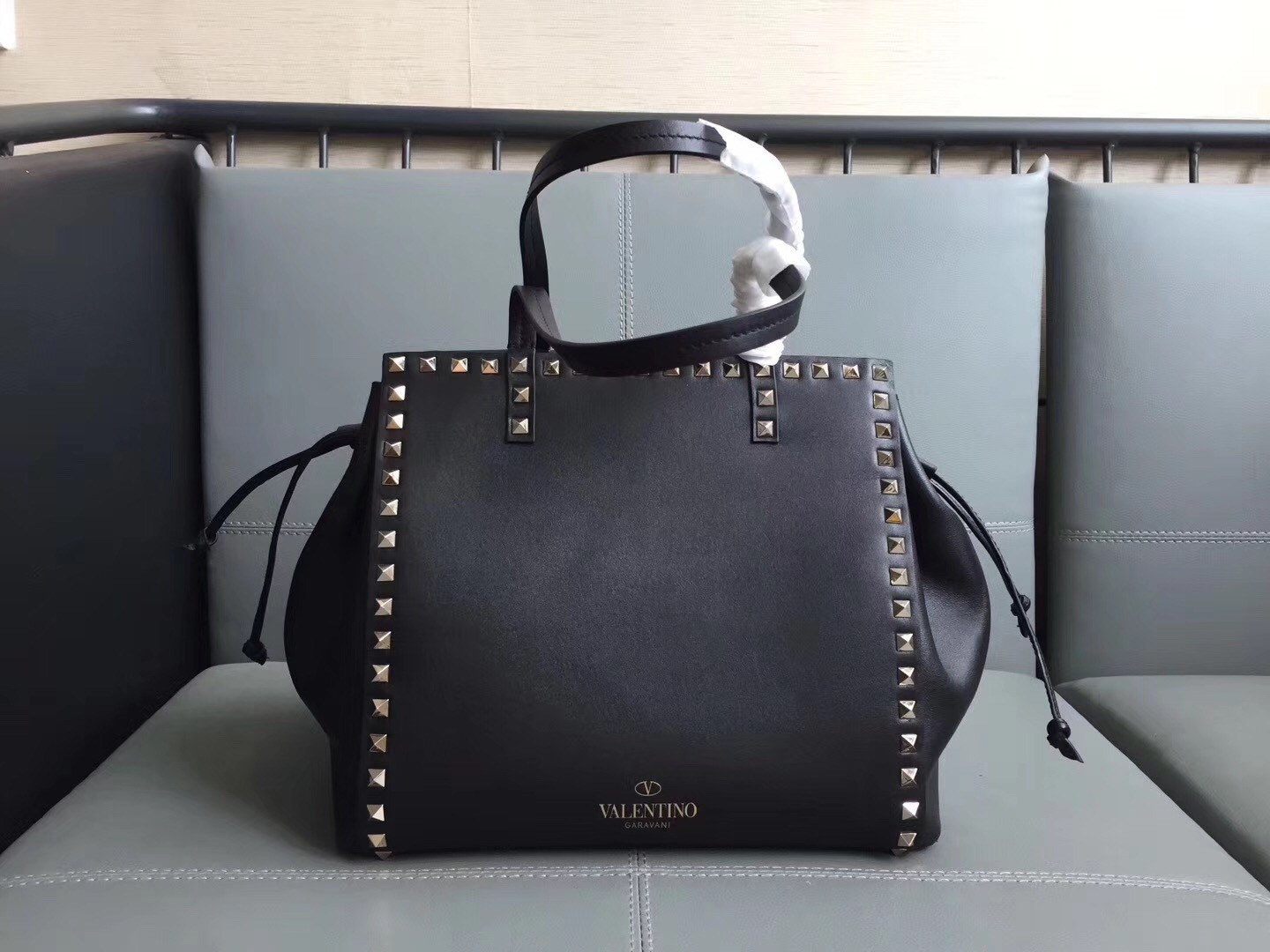 Valentino Black Rockstud Double Handle Drawstring Bag 145