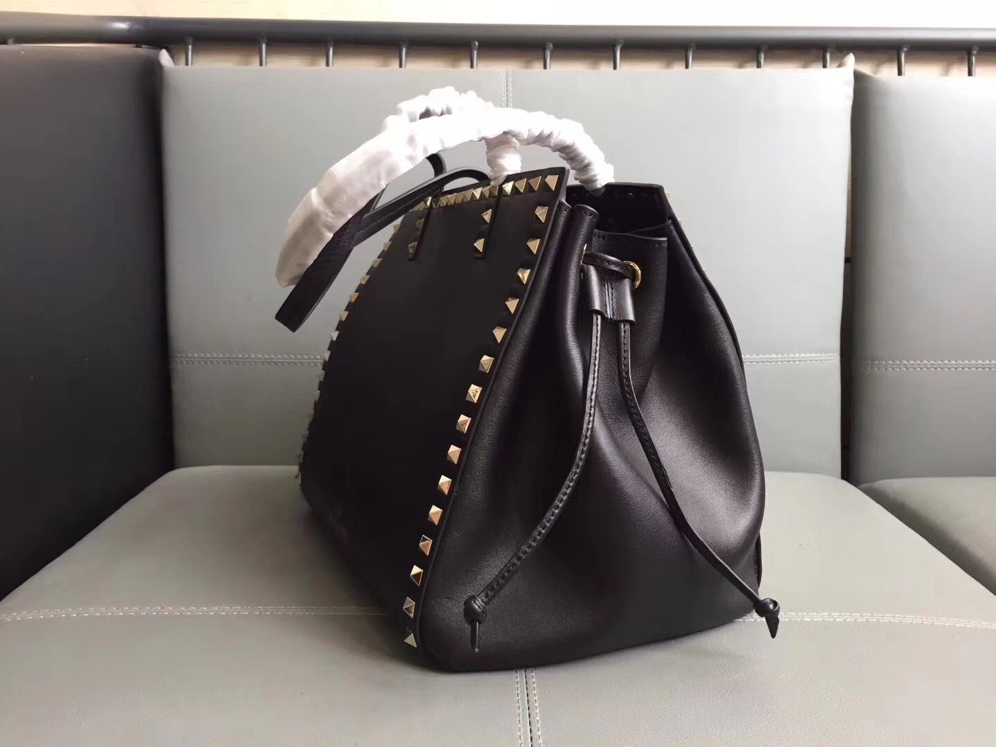 Valentino Black Rockstud Double Handle Drawstring Bag 145