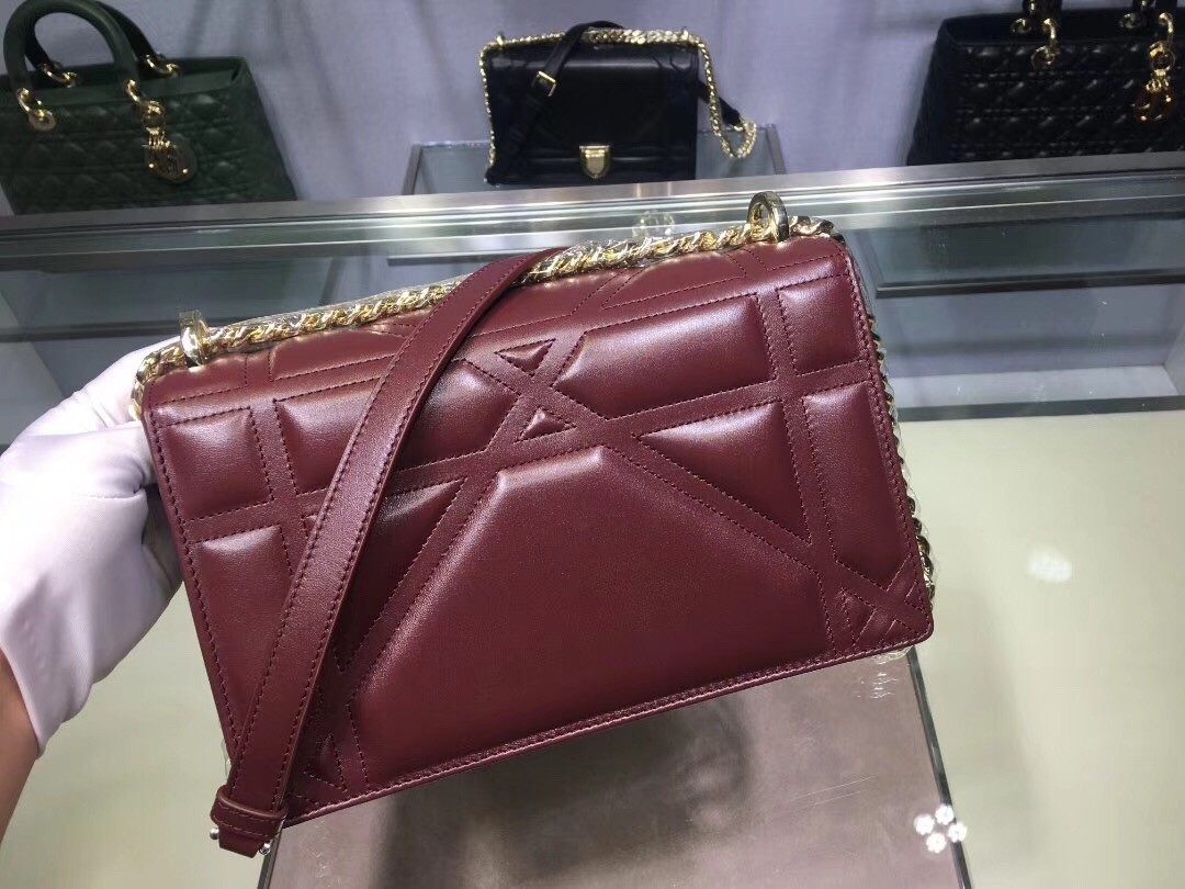 Dior Bordeaux Diorama Lambskin Bag With Large Cannage Motif 652