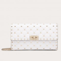 Valentino Rockstud Spike Chain Clutch In White Lambskin 061