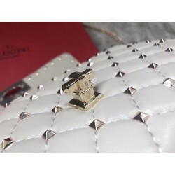 Valentino Rockstud Spike Chain Clutch In White Lambskin 061