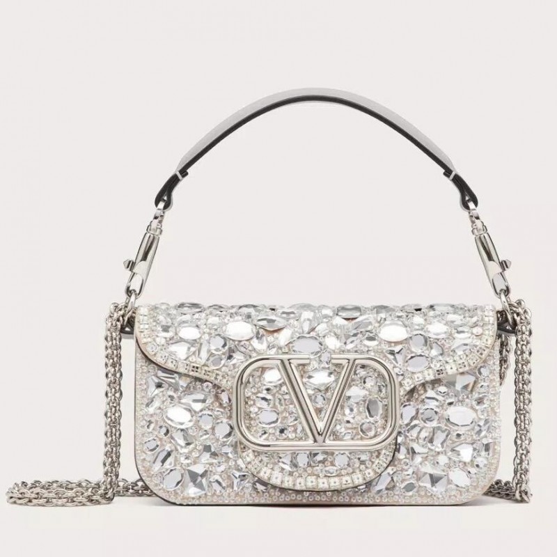 Valentino Small Loco Shoulder Bag with Silver Crystals 087