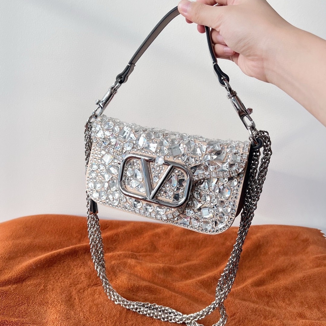 Valentino Small Loco Shoulder Bag with Silver Crystals 087