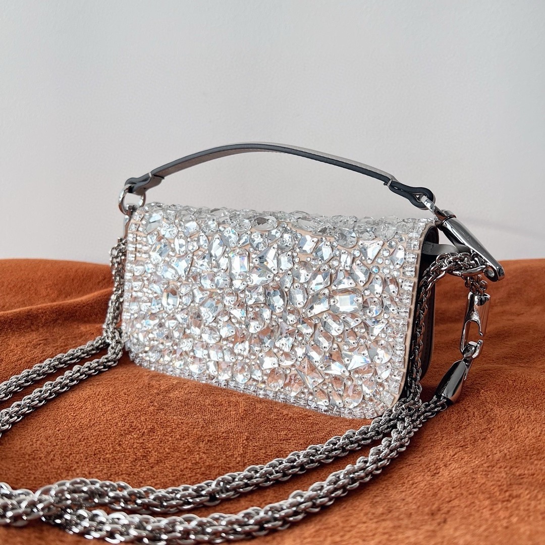 Valentino Small Loco Shoulder Bag with Silver Crystals 087