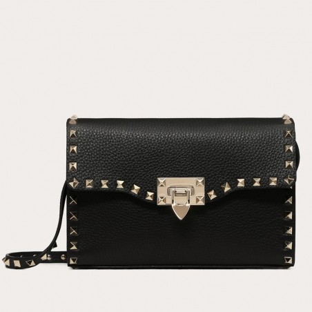 Valentino Rockstud Small Crossbody Bag In Black Grained Leather 173