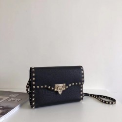 Valentino Rockstud Small Crossbody Bag In Black Grained Leather 173