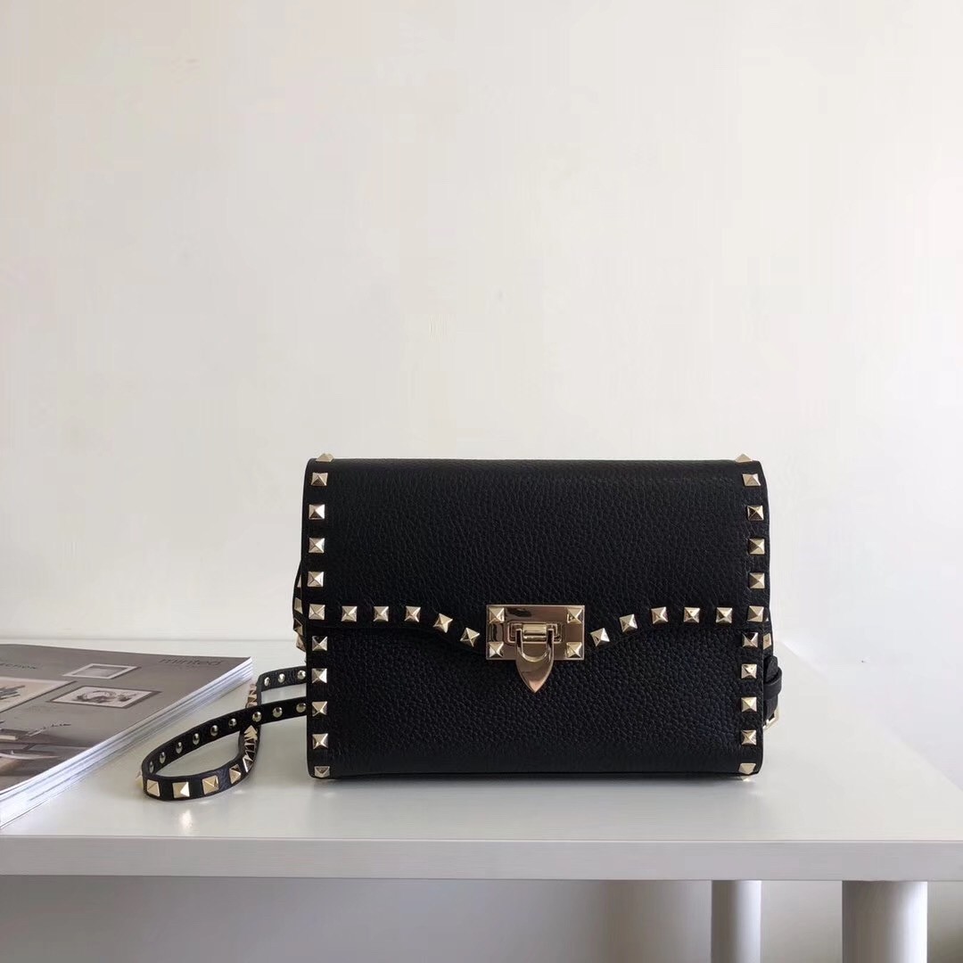 Valentino Rockstud Small Crossbody Bag In Black Grained Leather 173