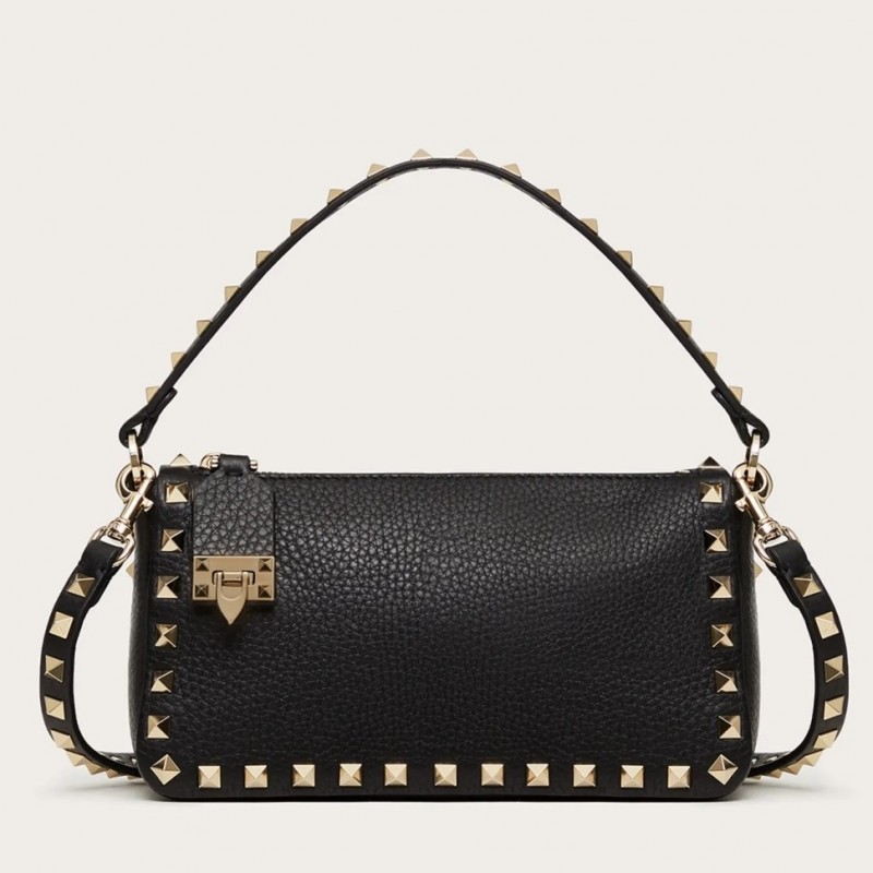 Valentino Rockstud Small Crossbody Bag In Black Grained Calfskin 292