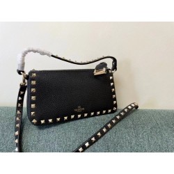 Valentino Rockstud Small Crossbody Bag In Black Grained Calfskin 292