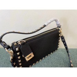 Valentino Rockstud Small Crossbody Bag In Black Grained Calfskin 292