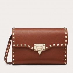 Valentino Rockstud Small Crossbody Bag In Brown Grained Leather 064