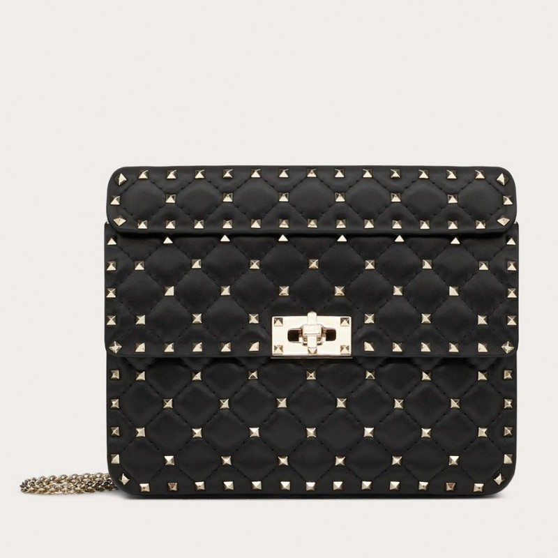 Valentino Rockstud Spike Medium Bag In Black Nappa Leather 234