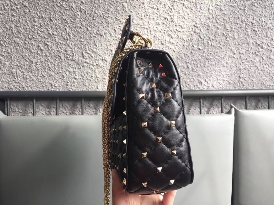 Valentino Rockstud Spike Medium Bag In Black Nappa Leather 234