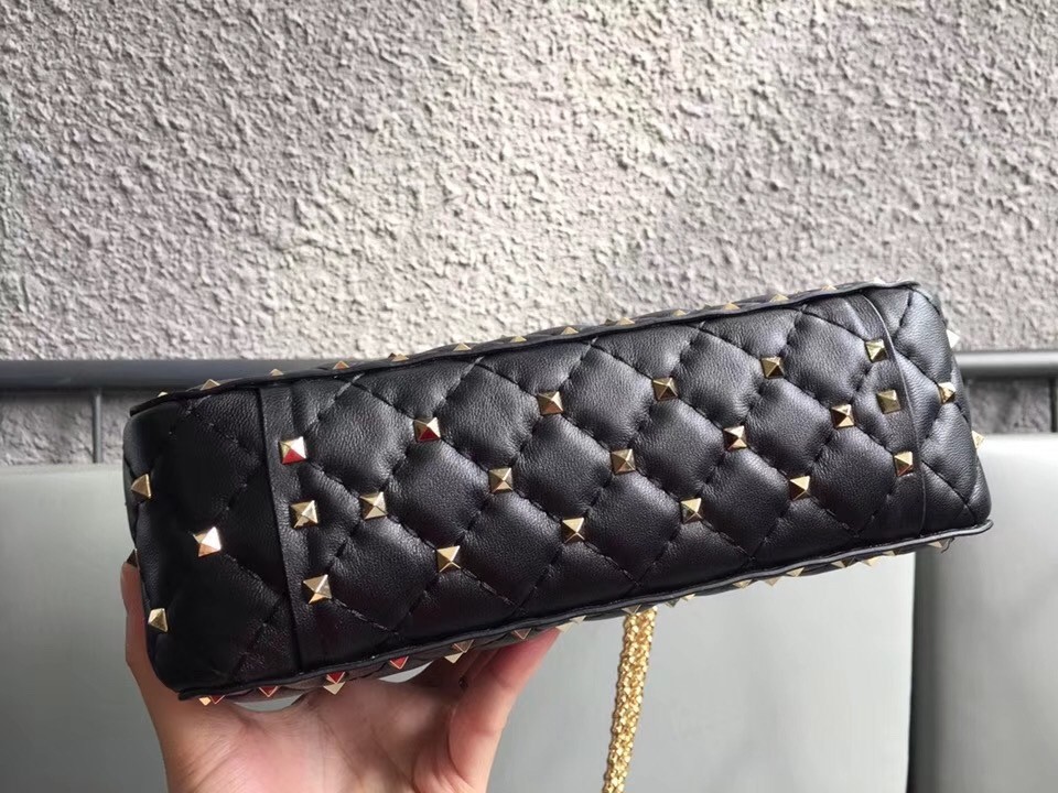 Valentino Rockstud Spike Medium Bag In Black Nappa Leather 234