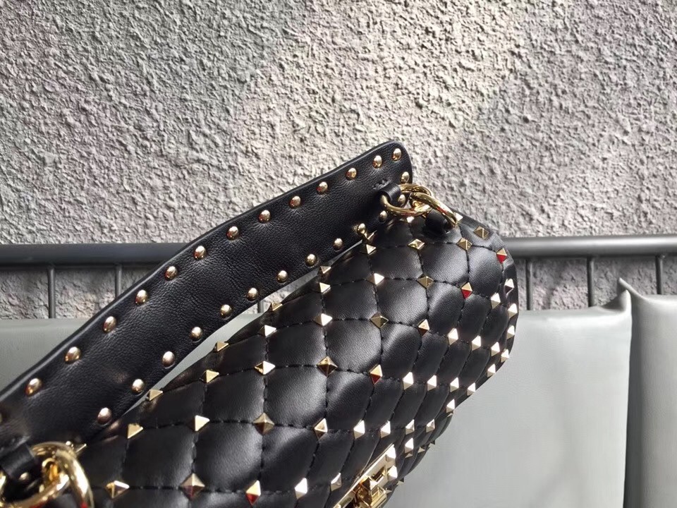 Valentino Rockstud Spike Medium Bag In Black Nappa Leather 234